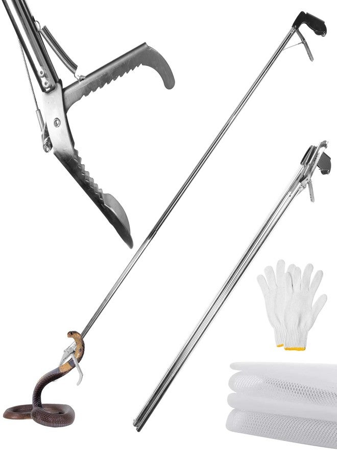 GHYKL Snake Grabber Tool, 78 Inch Heavy Duty Snake Tongs, Stainless Steel Reptile Catcher Grabber with Anti-Slip Grip, Wide Jaw Multi-Function Handling Tool with Lock, Gloves - Image 1